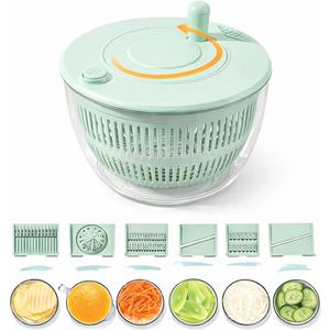 Salad Spinner 7Piece Multifunction Set Lettuce Spinner, Vegetable Washer, Salad Chopper, Slicer, Shredder & Grater Salad Bowl with Lid & AllinOne Kitchen Gadget for Easy Prep