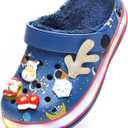 XPKWS Fur Lined Toddler Clogs Kids Slippers Fuzzy Light up Sandals Boys Girls Garden Shoes Winter Warm Cartoon Slides Slip on Lightweight,M Cute Navy,28