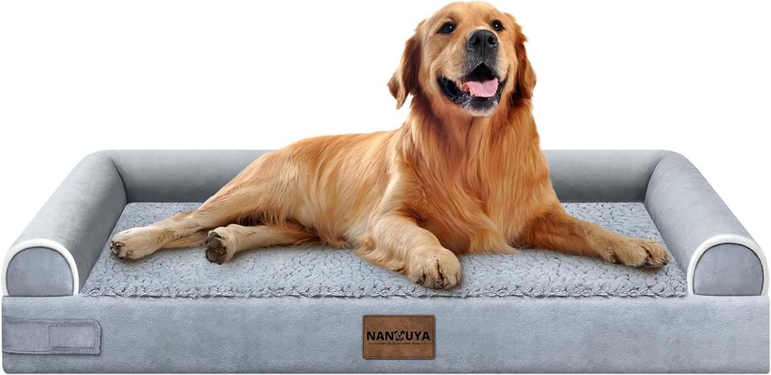 Large Dog Bed Orthopedic Washable: Beds Bolster XL Bed Big XLarge Dogs Memory Foam Couch Sofa Waterproof with Removable Cover (40.0"L x 32.0"W x 6.5"Th, Light Grey)