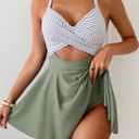B2prity Women Cutout One Piece Skirt Swimsuit V Neck Wrap Tie Back Swimdress Tummy Control Bathing Suits Slimming Swimwear (Green, XL)