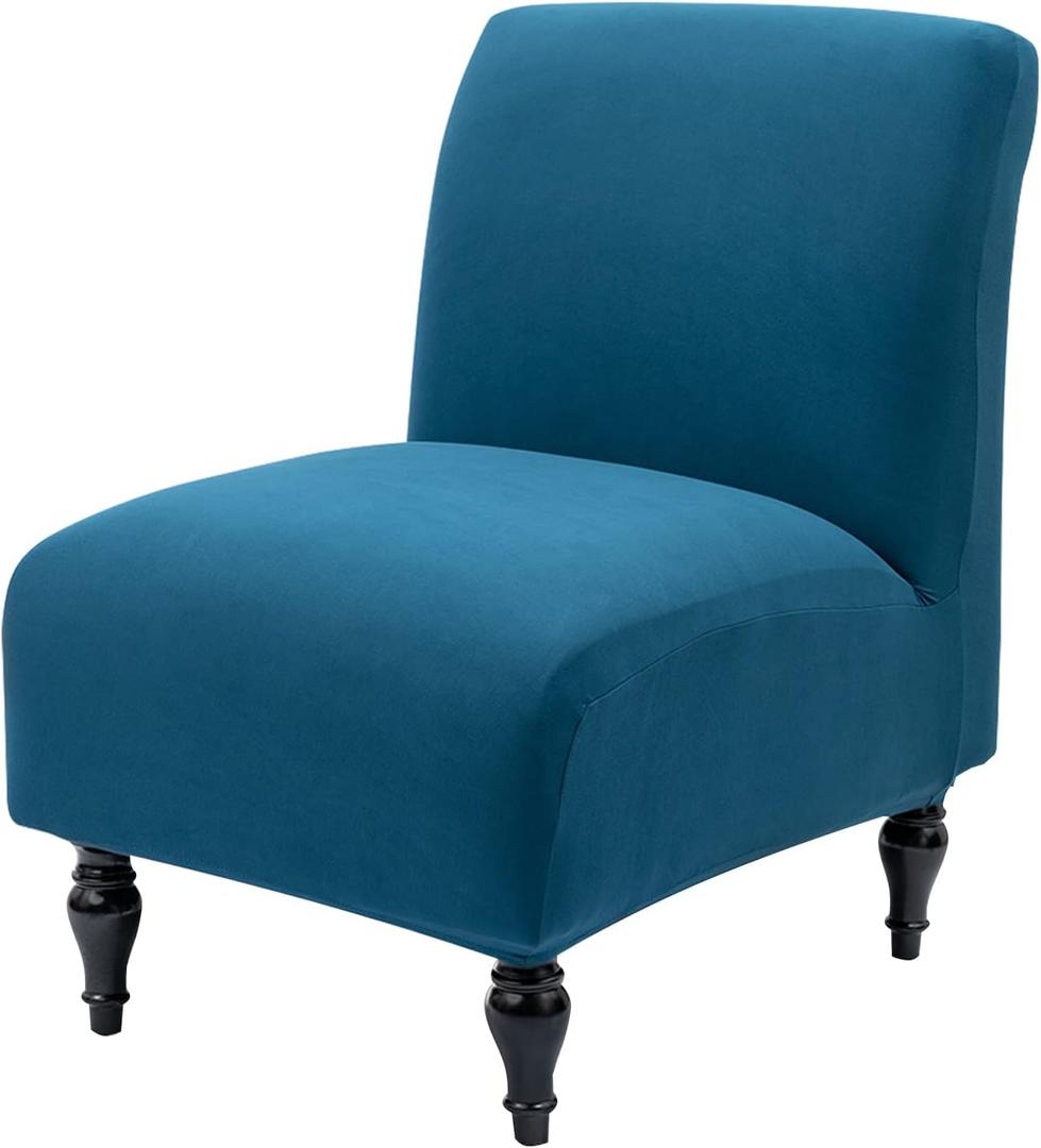 Iauddy Armless Accent Slipper Chair Cover Slipcover,Stretch Spandex Removable Jacquard Non-Slip Silp Cover for Accent Chair Without Arms Furniture Protector for Living Dining Room(Peacock Blue, 1)