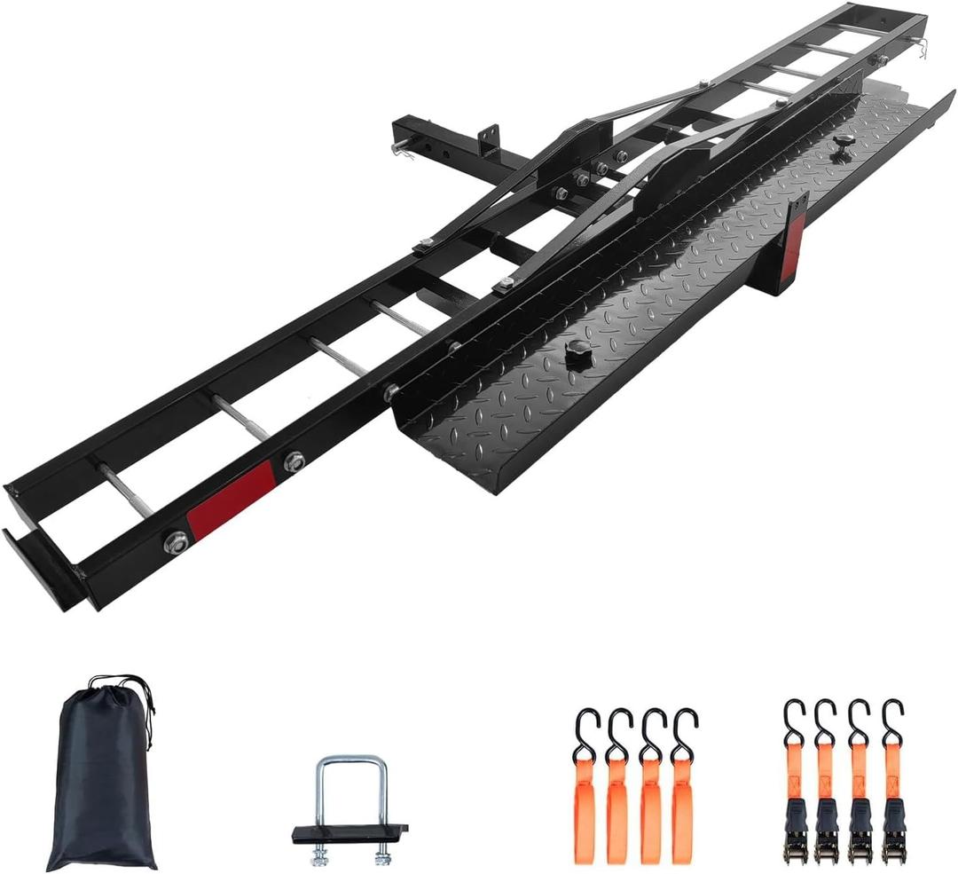 Motorcycle Hitch Carrier Bike Rack Premium Aluminum | 600LB Capacity with Low-Profile Engineering | Quick-Connect Installation for Truck/SUV Applications (Standard, Black / 600 Lbs)