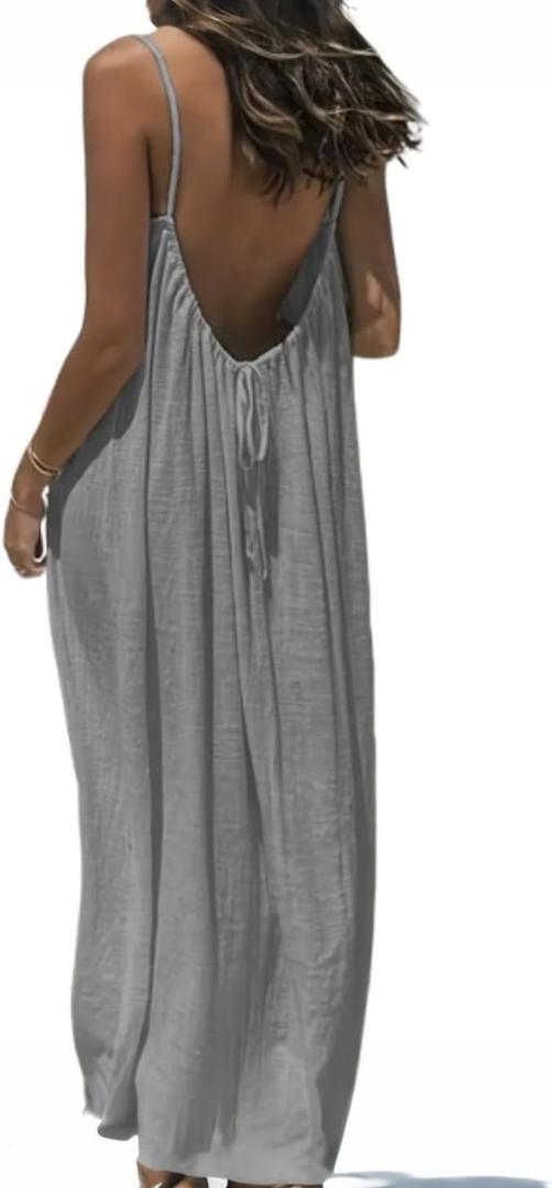 Womens Summer Casual Sleeveless Backless Cami Sundress 2026 Vacation House Dress (Gray, M)