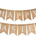 GCQQ Happy Easter Banner, No DIY Easter Garland, Cute Bunny Banners, Rustic Easter Banner Decorations for Fireplace, Mantle or Outdoors Decoration