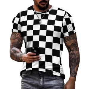 Men's Cotton T-Shirt -Black White Race Checkered Flag Pattern, Casual Graphic Crew Neck Short Sleeve Tees Tops (XL)