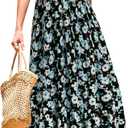 STYLEWORD Women's Summer 2026 Casual Short Sleeve Tiered Flowy Spring Dress Long Midi Beach Sundress Vacation Outfits (Black Light Green Floral)