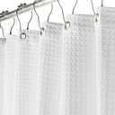 Creative Scents Fabric White Shower Curtain for Bathroom - 60" x 72" Spa, Hotel Luxury Matt Waffle Weave Square Design, Water Repellent, 230 GSM Weighty Cloth, for Decorative Bathroom Curtains