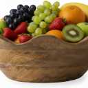 Mela Artisans Scalloped Decorative Wooden Bowl | 12 Inch Mango Wood Fruit & Serving Bowl | Natural Grain Finish | For Kitchen Counter | Snacks | Desserts | Bread | Handcrafted Home Decor