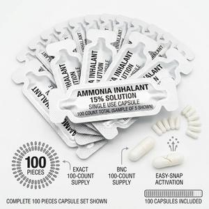 Ammonia Inhalants Single Use Capsules (100 Count) - 15% Solution First Aid & Athletic Smelling Salts. EXP:2030/06/30