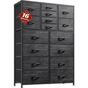 57H Tall Dresser for Bedroom with 16 Drawers,Fabric Dressers & chests of Drawers for Closet,Large Black Dresser with Sturdy Metal Frame, Wood Top,Entryway, Hallway
