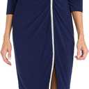 R&M Richards Women's Elegant Solid Knit Dress W/ & Rhinestone Trim & Slit, Formal Fitted Silhouette Evening Cocktail Attire (Size 12)