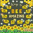 60 Pieces Bee Healthy Bulletin Board Decorations - Bee Hive Themed Cutout Classroom Bulletin Board Decor Sunflower Cutouts for Classroom Wall Bulletin Board Library Decorations Kids Room Decorations