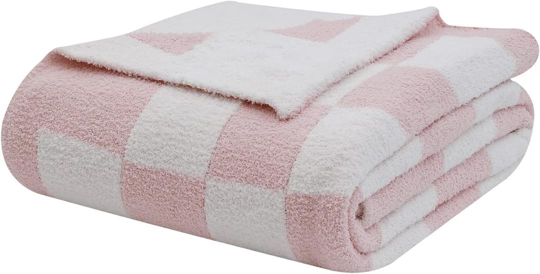 bearberry Fuzzy Checkerboard Grid Throw Blanket Soft Cozy Warm Microfiber Bed Blanket Decor for Couch Sofa Bed Travel Home (Pink, 60''x80'') (Twin(60x80))