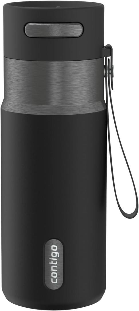Contigo AutoSeal 16 oz Stainless Steel Vacuum-Insulated Water Bottle with Leakproof Push-Button Spout & Lock, Carry Strap, BPA-Free & Lead-Free, Dishwasher Safe