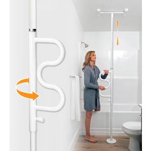 Stander Wonder Pole Plus with Rotating Double Grab Bar, Tension Mounted Security Pole for Seniors & Elderly Adults, No-Drill Floor to Ceiling Transfer Pole for Home & Bath Safety, White