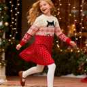 Funnycokid Little Girls Christmas Dress Xmas Knitted Sweater Dress Long Sleeve, 4-5T, A1 Christmas Cat