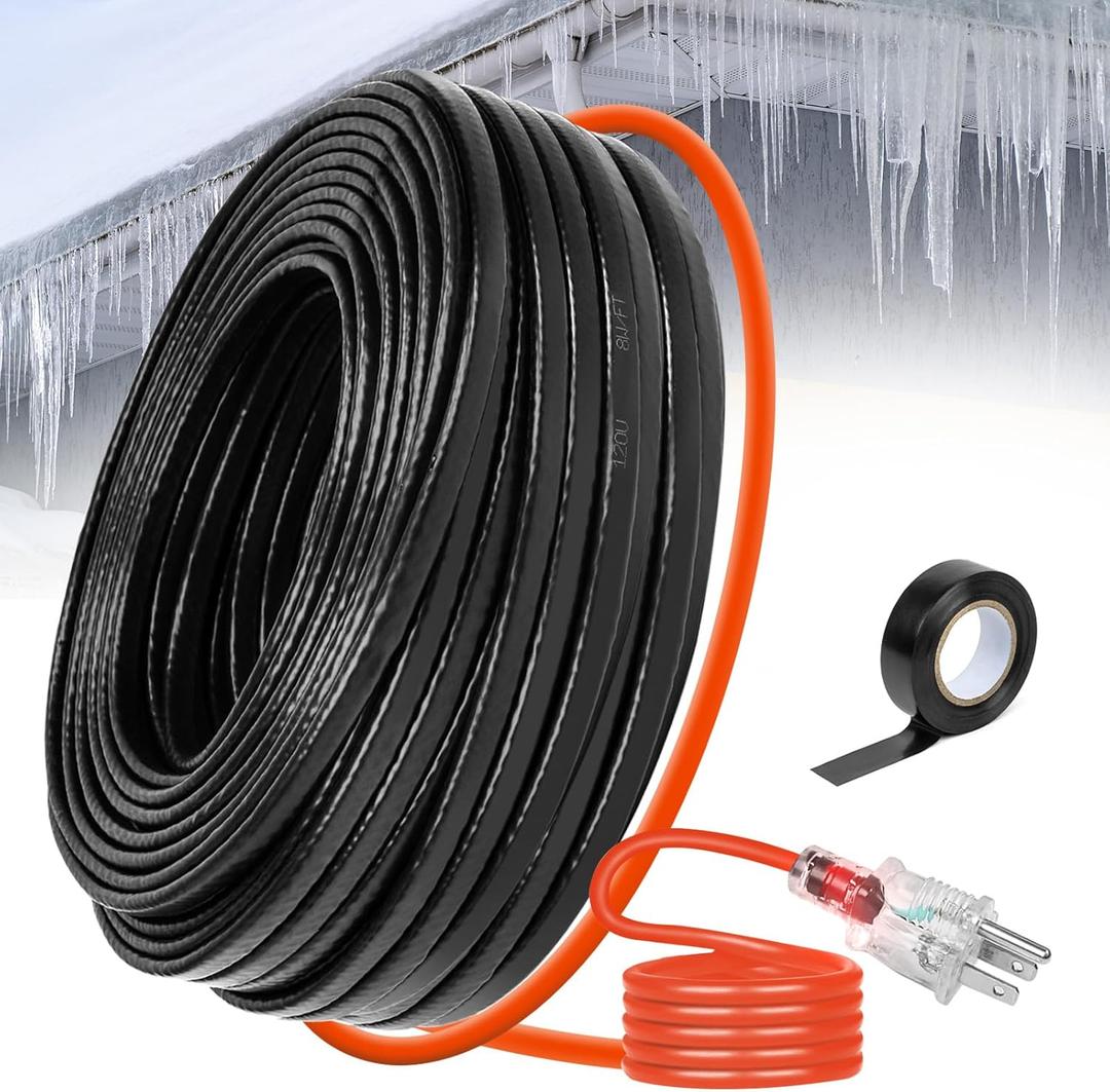 50FT(3FT~200FT) Heat Tape for Water Pipes, -40F Deicing Heating Cable, Freeze Protected Water Pipe Heating Cable, Heated Water Hose, Plumbing Fixtures, 120V 5W/ft Plumbing Fixtures (Black)