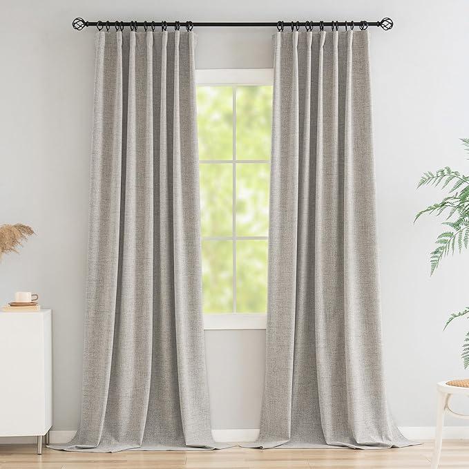 Novecozy 100% Blackout Curtains 84 Inches Length Long, Linen Thermal Insulated Curtains & Drapes for Bedroom/ Living Room, Rod Pocket/ Back Tab/ Hook Belt/ Ring Clips(2 Panels, W50 x L84)