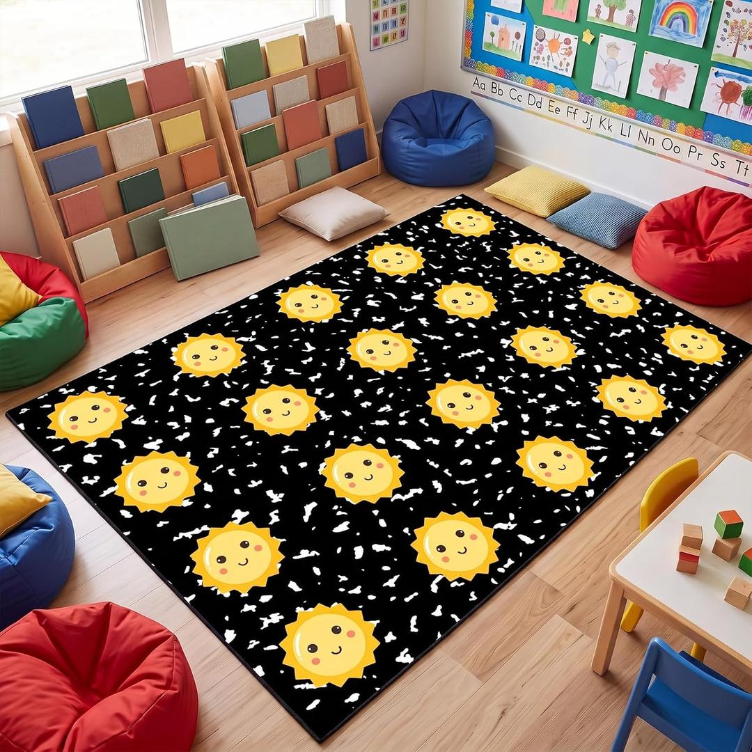 Tinideya 5 x 7.5 ft Classroom Rug, Black Sun Composition Carpet