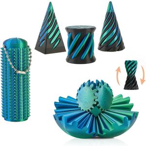 3D Printed Fidget Toys Set, 5 Pack 3D Printed Spiral Cone Fidget Toys, Spiral Cone Passthrough Sculpture Gear Ball Fidget Toys for Stress Relief, Classroom Exchange School Activities Party Favors