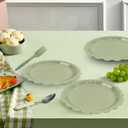 75pcs Sage Green Paper Plates and Napkins,25 Guest Sage Green Scalloped Paper Tableware Forks Disposable Dinnerwaret Kit for Baby Shower Bridal Wedding Birthday Party New Year Decorations