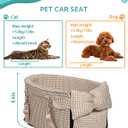 Prpeko Dog Car Seat for Small Dogs,Center Console Seat for Puppy,Anti-Collapse Pet Car Seat with Soft Cushion Safety Belt, Portable Car Armrest Seat for Dog & Cat Under 15 lbs (Grid-Brown)
