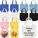 Amylove 24 Pcs Mini Tote Bag Sublimation Blank Canvas Tote Bags Reusable Grocery Luggage DIY Sack Goody for Party Even (8.5 x 8 Inch,White with Vibrant Color)