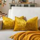 Set of 2 Mustard Yellow Decorative Velvet Throw Pillow Covers 12x20 Inches, Soft Neutral Accent Pillow Cases with Vintage Textured Farmhouse Couch Cushion Covers for Luxurious Home Decor