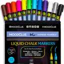 Liquid chalk markers 12 neon erasable Whiteboards, glass boards, chalkboards, windows, mirrors, car windshields, auto, glass. Odorless, non-toxic. Wet or dry erase. Thick and thin tip