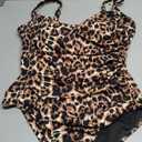 Aqua Regina Plus Size Swimsuit for Women One Piece Bathing Suit Ruched Tummy Control Adjustable Swimwear (Brown/Leopard, Large)