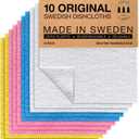 SUPERSCANDI 10 Pack Swedish Dishcloths for Kitchen - 100% Biodegradable & Compostable | Reusable Paper Towels Washable, Food-Safe & Without Plastic - Dish Rags Suitable for Any Surface | Multicolor