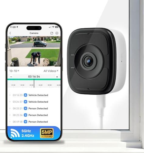 LongPlus 3K 5MP Window Camera with Night Vision, 2.4ghz & 5ghz WiFi Safeview Indoor Window Cameras for Home Security, AI Smart Detection, 2-Way Audio, Easy & Quick Install, 24/7 Recording