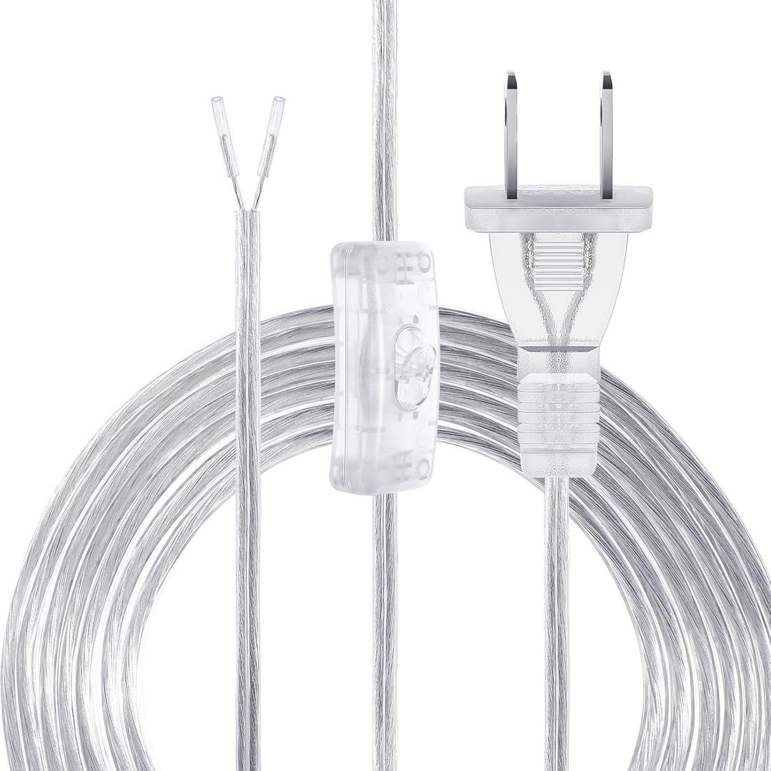 Lamp Cord with Switch Replacement Lamp Cord 18AWG SPT-2 Replacement Silver Power Transparent with Plug for Table Floor Lighting Fixture(Clear Sliver,15ft)