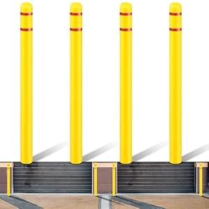 Pangda 4 Pcs Flat Top Bollard Covers Yellow and Red Bollard Post Sleeve for Home Parking Fence Pole Pipe (4 X 52)