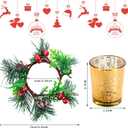 Skylety 4 Pack Christmas Votive Candle Holders with Candle Ring Wreath Christmas Table Centerpieces Glass Tealight Holder Wreath with Red Berry Pinecones for Xmas Decorations Wedding Holiday