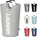 DOKEHOM 90L Large Laundry Basket, Collapsible Laundry Bag, Freestanding Tall Clothes Hamper, Foldable Washing Bin (Grey)