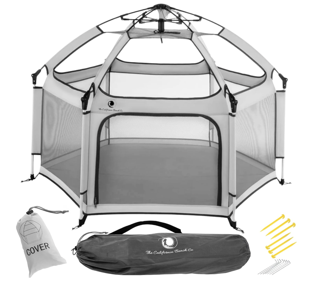 Light Grey POP 'N GO Baby Playpen - Indoor & Outdoor Playpen for Babies and Toddlers - Baby Beach Tent, Foldable, Portable W/Canopy & Travel Bag - Pop Up Pack and Play Yard