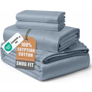 100% Egyptian Cotton Queen Size Sheet Set - Naturally Breathable & Durable Winter Comfort, Ultra-Soft Hotel Luxury Comfort with 15" Deep Pocket Queen Sheets, Silky Sateen Weave - French Blue