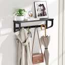 NANAGIFTREE Coat Rack Wall Mount, Wood Wall Shelf with Hooks, Coat Hanger Wall Mount with 4 Metal Hooks, Wall Mounted Coat Rack Organizer for Entryway, Bedroom, Living Room, Room Decor, Brown 16.9inch