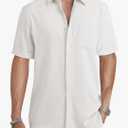 JMIERR Men's Casual Stylish Short Sleeve Button-Up Striped Dress Shirts Cotton Beach Shirt L