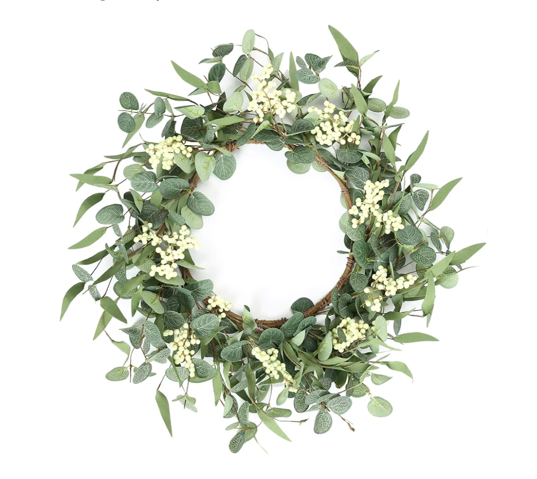 Pinkpum 20'' Eucalyptus Wreath for Front Door, Porch, Window - Green Decor for Home, Farmhouse - Spring, Summer, Fall, All Seasons