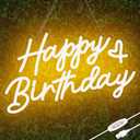 Happy Birthday Neon Sign for Party and Wall Decor,15 * 9 inch Warm White Led Neon Light Signs with USB and Dimmer Switch, Happy Birthday Sign for Backdrop