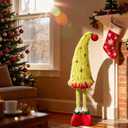 Standing Christmas Tree Gnome Plush Decoration - Large Xmas Green Red Gnome w/Retractable Spring Legs(25-35) Handmade Elf Doll, Gift for Indoor Outdoor Home Porch Yard Garden Decor
