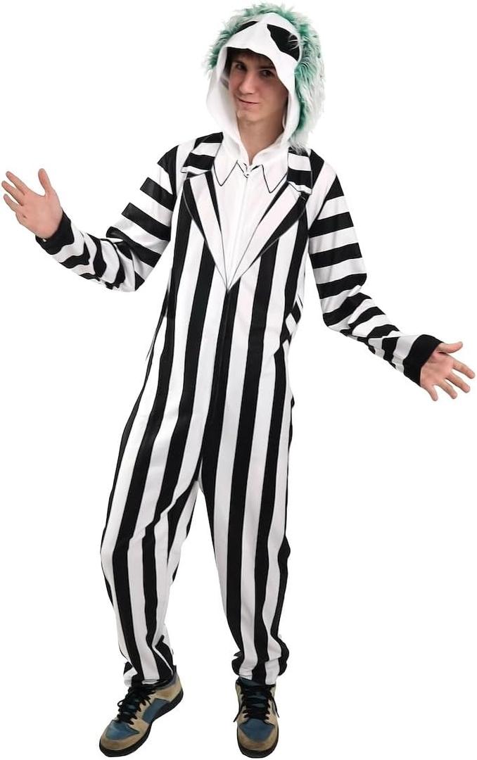 Bioworld Beetlejuice Betelgeuse Men's Hooded Onesie Costume Union Suit (Medium)