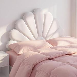 Sliner Scalloped Velvet Headboard Cushion Creamy White Seashell Upholstered Headboard Cushion Queen Size Upholstered Platform Bed Coastal Decor for Teen Girls Bedroom, 59"L x 1"W x 39"H