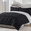 Nestl 9 Piece California King Comforter Set – Black Reversible Bed in a Bag – Complete Cal King Size Bedding Set with Sheets, Set of 2 Down Alternative Pillows, Pillowcases and Shams, Black