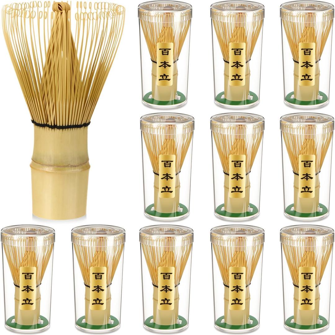 LemonRoad 12 Pcs Matcha Whisk Bulk 100 Prong Bamboo Whisk for Matcha Powder Traditional Japanese Chasen Handcrafted Organic Bamboo Stirrer Mixer Brush Authentic Ceremonial Tea Preparation Starter