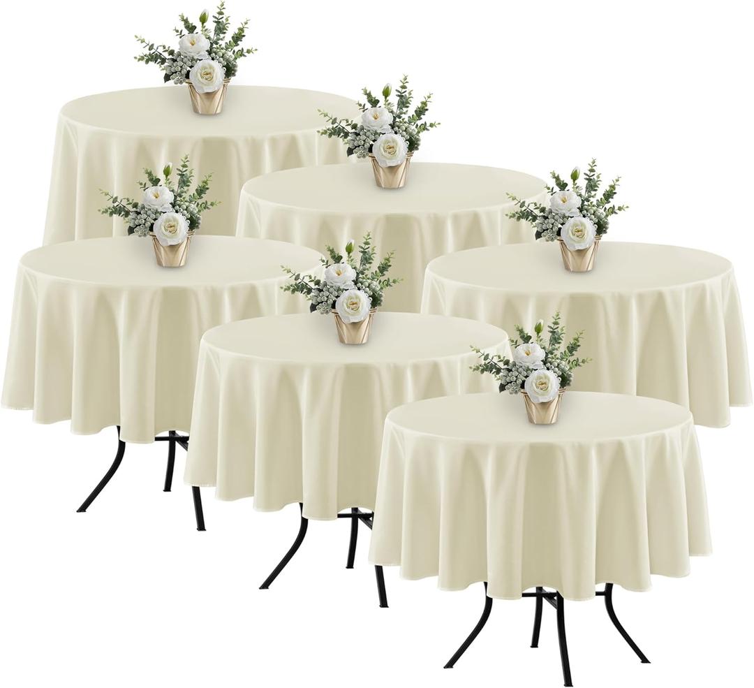 Fitable 6 Pack Ivory Round Table Clothes - 70 Inches in Diameter - Stain Resistant and Washable Tablecloths, Polyester Fabric Table Covers for Wedding, Party, Banquet, Gathering