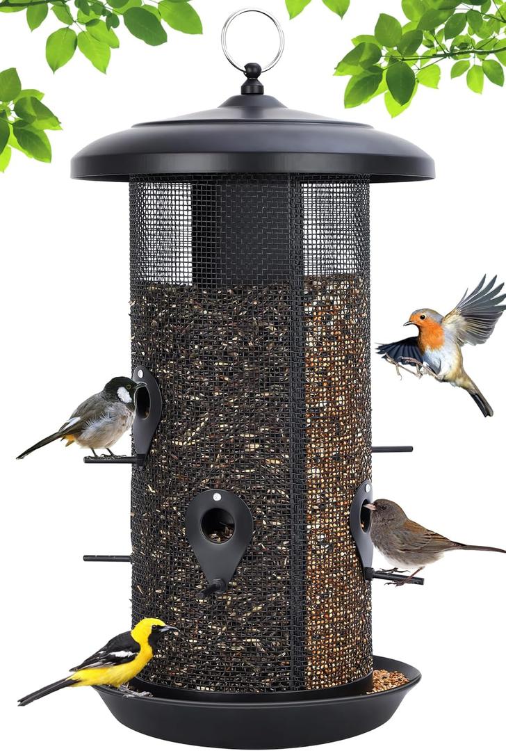Gtongoko Hanging Bird Feeders for Outdoors 6.5 LB Large Capacity Squirrel Proof Metal Mesh Tube Bird Feeders for Thistle & Nyjer Seed Attracts Finch Cardinal,Titmice,Swallow Black