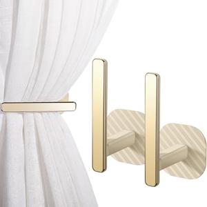 Queekay Curtain Holders Gold Curtain Holdbacks Self Adhesive Drapery Tiebacks L Shaped Hooks Nordic Style Window Treatment Holdbacks for Home Office Decor(Beige,2 Pcs)